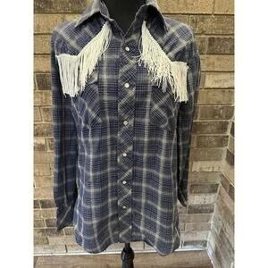 Vintage 1980s Envoy Mens Western Pearl Snap Rodeo Shirt w/ Fringe Medium 62903